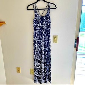 Loft size XS black, white, blue floral maxi dress